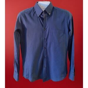 OVS Italian Shirt Mens 15.5" blue black pinstripe tailored slim fit 42" chest